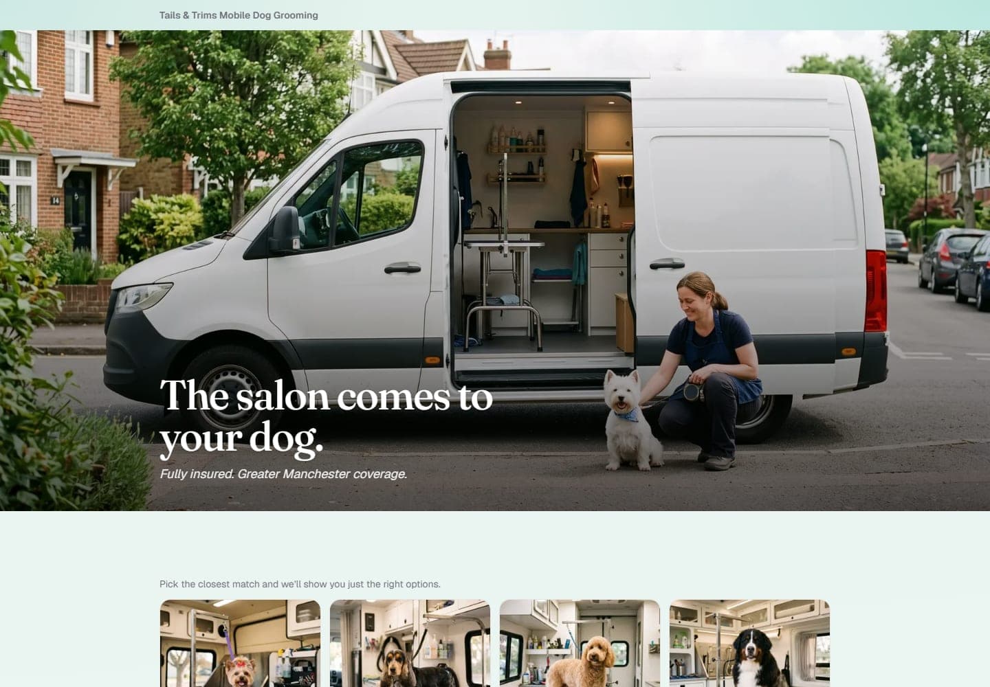 Tails & Trims Mobile Dog Grooming's booking page, built in Soopaspace