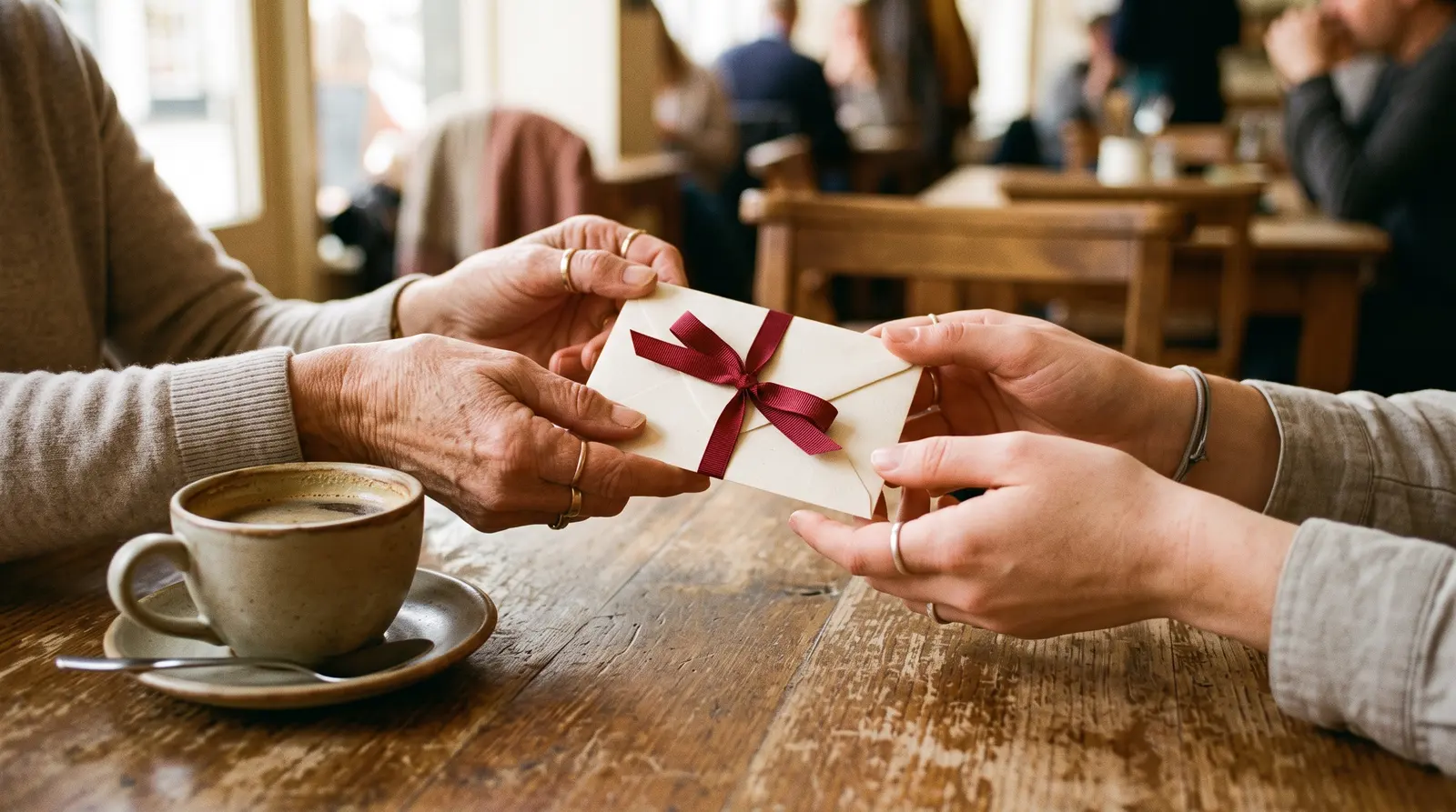 A barbershop gift card being handed to a customer