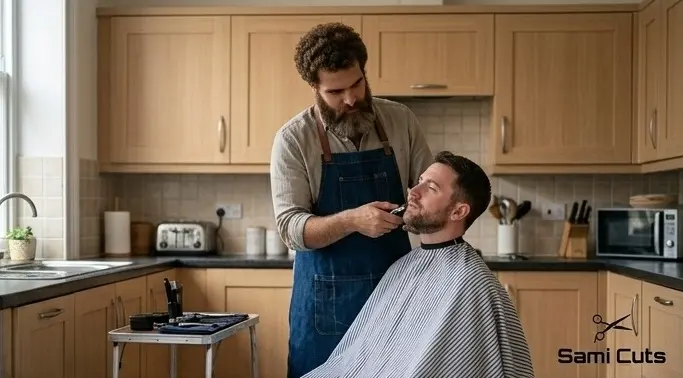 A barber at work in his shop