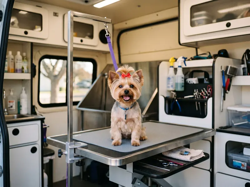A small dog freshly groomed