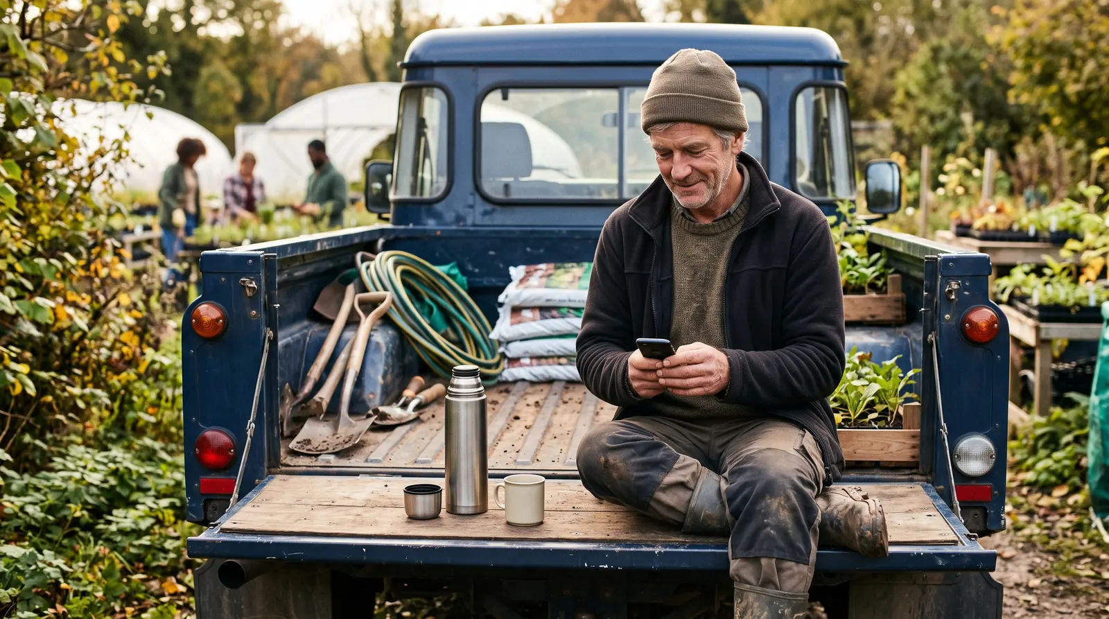 A gardener checking her jobs and payments on her phone