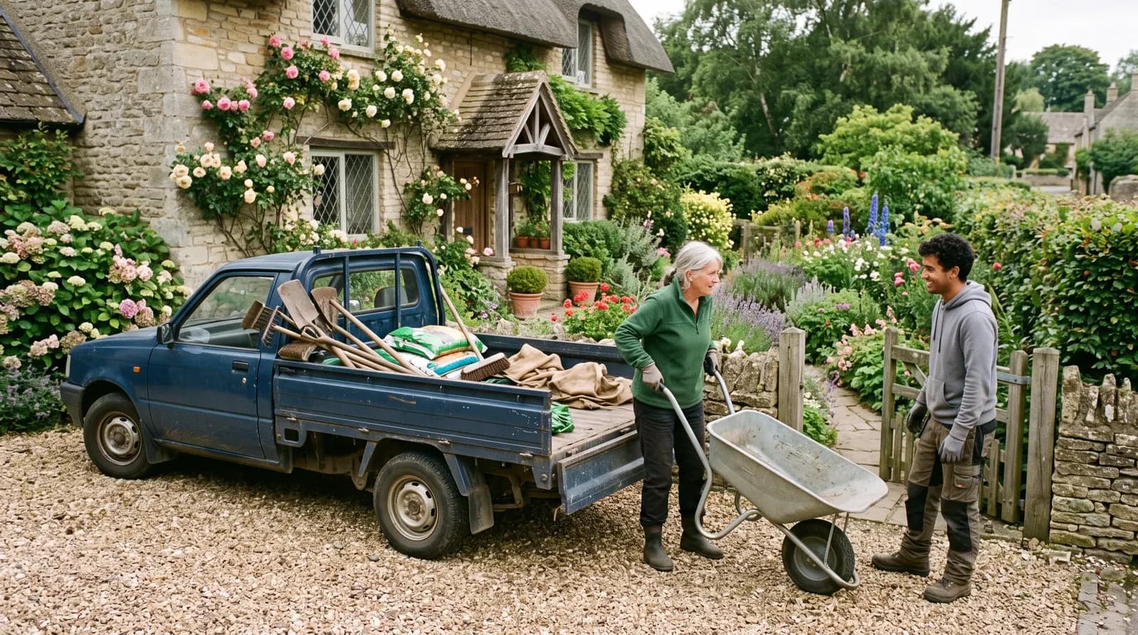 A gardener loading tools into the van for a day of rounds