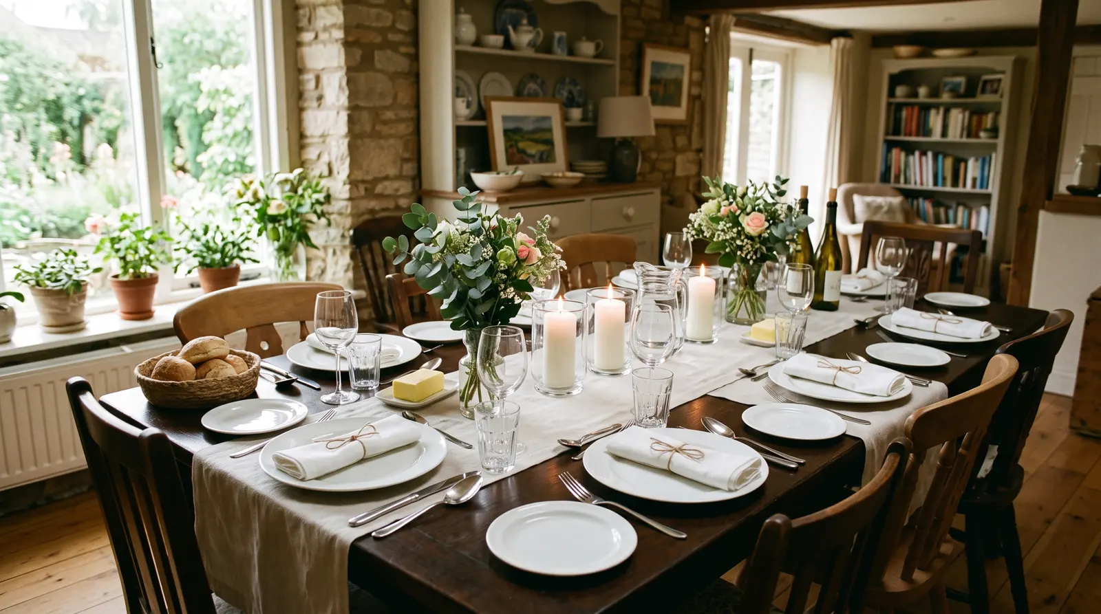 An elegantly set dining table in a home ready for a private dinner