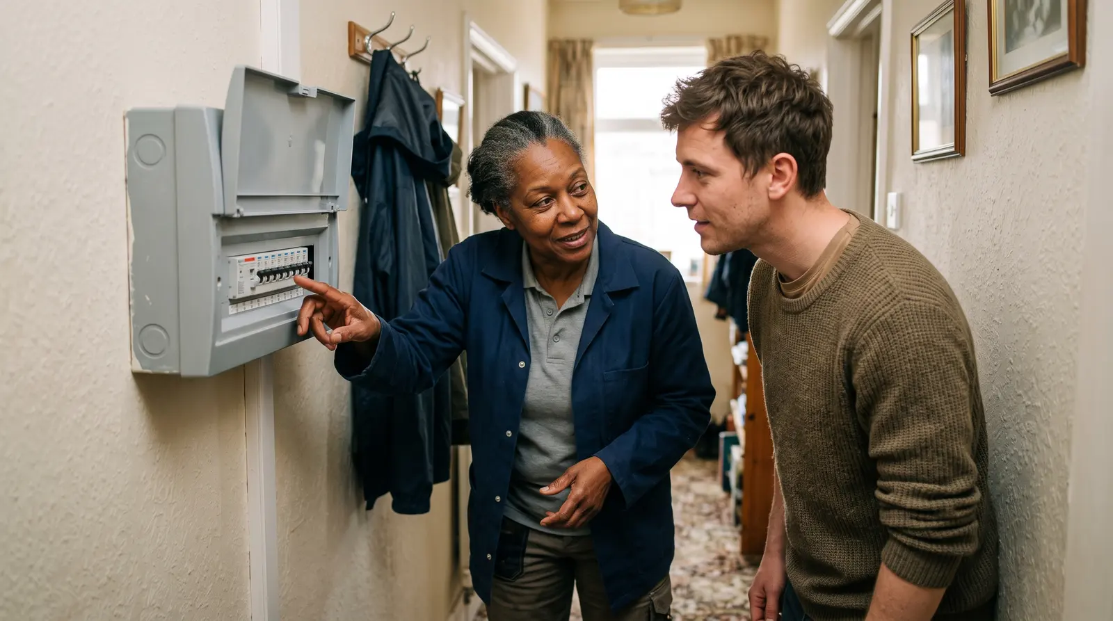 A tradesperson pricing up a job with a customer