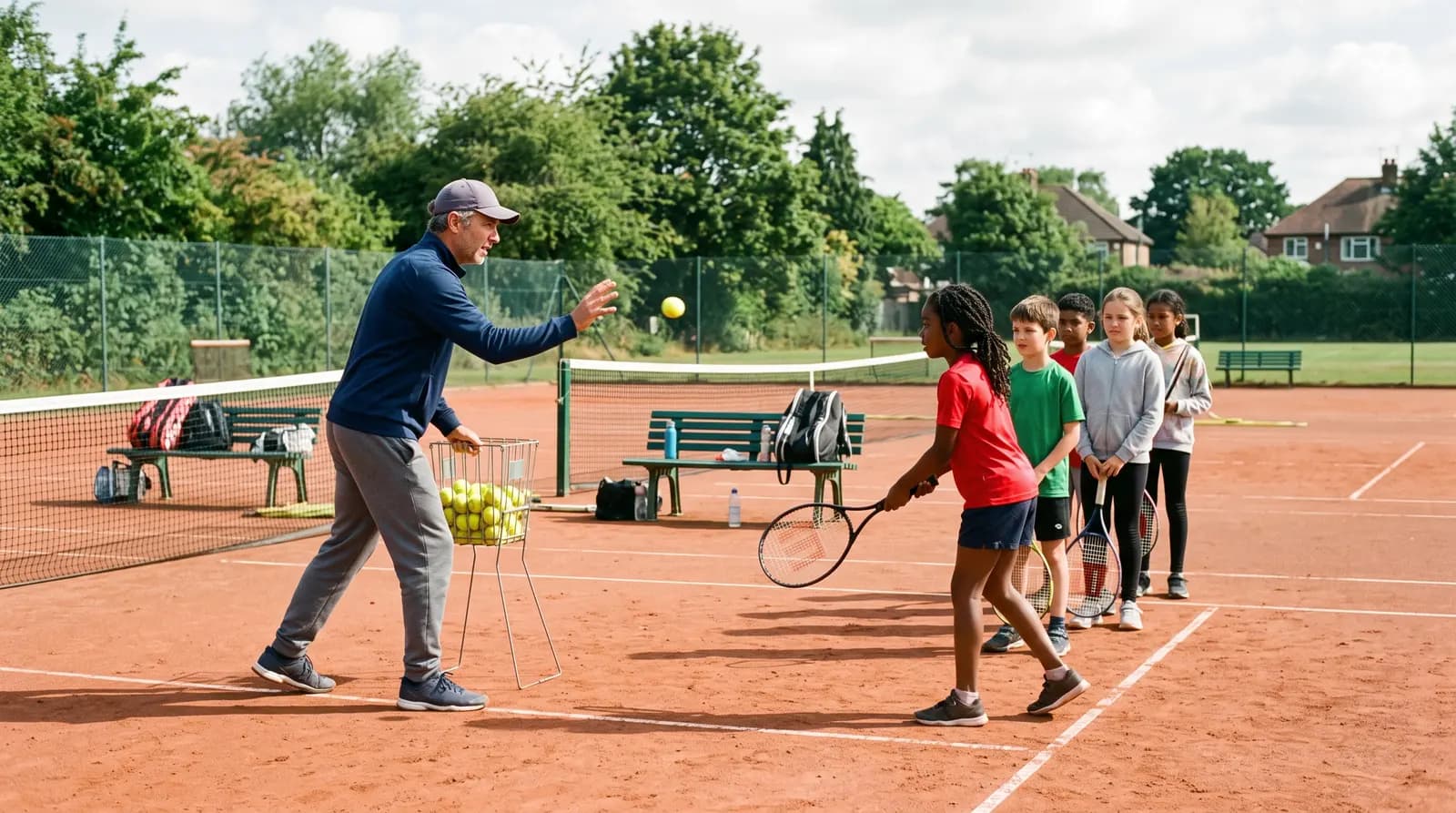 A sports coach taking a group of young players through a drill
